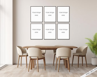 6 Frame PSD Mockup, Printable Wall Art Mockup, Modern wood mockup, Dining Room Frame Mockup, Set of 6 Frame Mockup, Vertical frame mockup