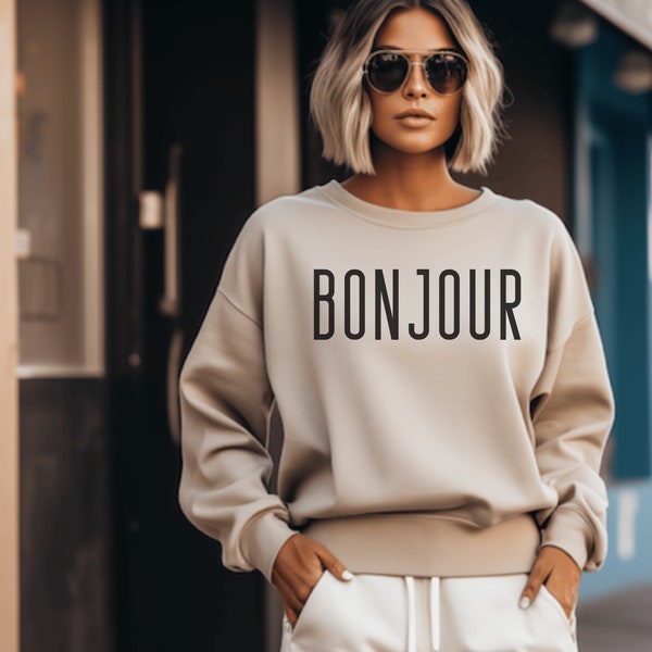 Black Bonjour Printed Sweat Shirt