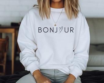 Bonjour Paris Sweatshirt, French Heart Graphic