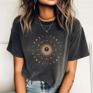 Camiseta Golden Astrology Wheel, camisa de astrología, camisa del zodíaco, camisa de la rueda del zodíaco, camiseta de moda