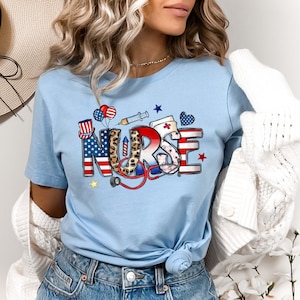 Camicia infermiera patriottica, camicia infermiera 4 luglio, regalo infermiera, camicia infermiera americana, camicia vita infermiera, camicia regalo Memorial Day, bandiera americana