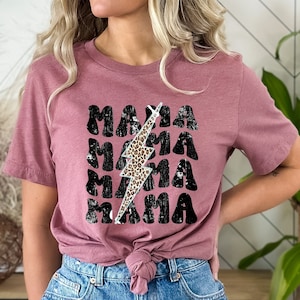 Mama Rock N'Roll Lightning Bolt Shirt - Mama Leopard Print Tee - Muttertagsgeschenk - Geschenk für Mama - Mama T Shirt - Mama Geschenk - Mama Konzert