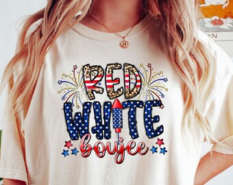 Red White and Boujee, Retro Groovy 4th of July Shirt, Patriotic Rainbow Shirt, Happy 4th of July Shirt, Independence Day, Memorial Day Shirt