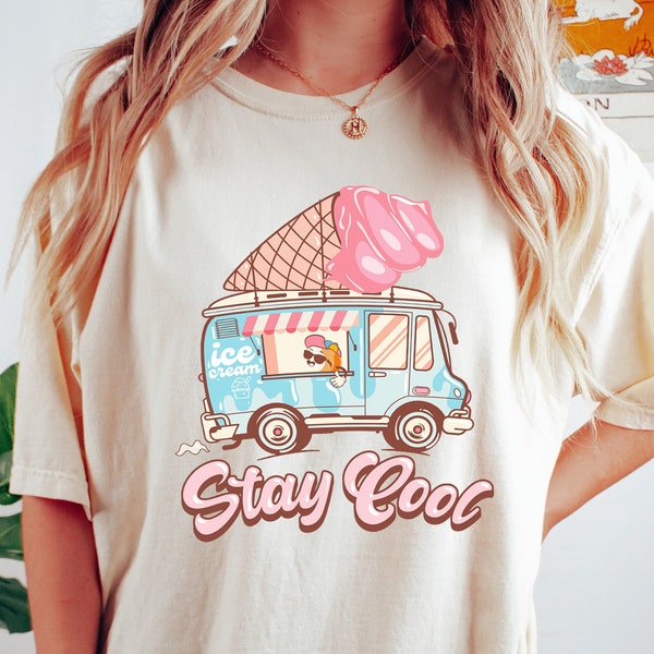 Chemise Stay Cool, chemise de crème glacée, chemise d'été femmes, chemise d'été rétro, chemise de plage, chemise Summer Vibes, tee-shirt de vacances rétro, cadeau de crème glacée