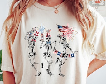 4th of July Skellies, 4th of July Shirts, Dancing Skeleton Shirt, American Flag Shirt,4th of July, Stars and Stripes Shirt, Red White Blue