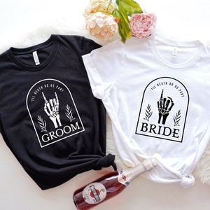 Spooky Bride and Groom Couple Shirt,Bride and Groom Shirts, Wedding Party Shirts, Bachelorette Party Shirt, Couple Matching Shirt,Bride Tee