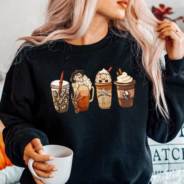 Halloween Horror Coffee Sweatshirt, Horror Movie Coffee Halloween Hoodie, Halloween Sweatshirt, Spooky Season Sweater, Happy Halloween Hoodie