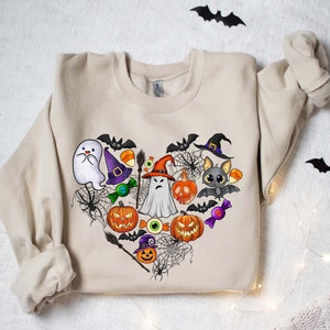 Doodles Halloween Sweatshirt, Halloween Sweatshirt, Cute Halloween Theme Hoodie, Happy Halloween Sweatshirt,Happy Halloween Heart Sweatshirt