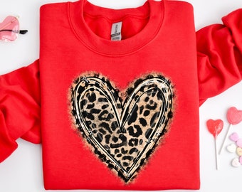 Leopard Heart Valentines Day Sweatshirt, Valentines Day Sweatshirt, Valentines Day Hoodie, Heart Sweatshirt, Leopard Heart Sweatshirt