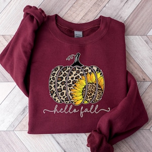 Leopard Pumpkin Sweatshirt, Sunflower Pullover, Fall Crewneck Sweat, Thanksgiving Sweat, Cheetah Pumpkin Pullover, Leopard Sunflower Sweater