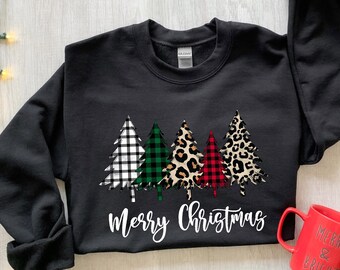 Christmas Sweatshirt,Merry Christmas Sweatshirt,Christmas Tree Sweatshirt,Leopard Christmas Tree Sweatshirt,Women' s Christmas Sweatshirt