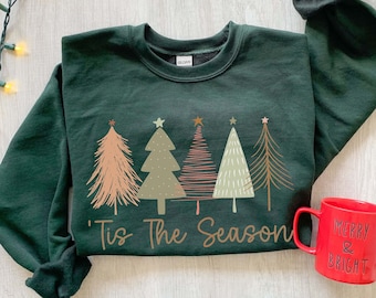 Tis The Season Christmas Sweatshirt,Cute Christmas Tree Sweatshirt,Christmas Sweatshirt,Retro Christmas Sweatshirt,Christmas Holiday Apparel