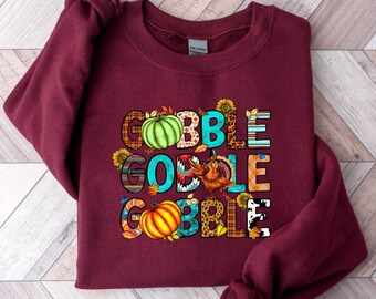 Moletom Gobble de Ação de Graças, Moletom engraçado de Ação de Graças, Moletom fofo de outono, Roupa de Ação de Graças, Camisa de peru, Moletom de abóbora