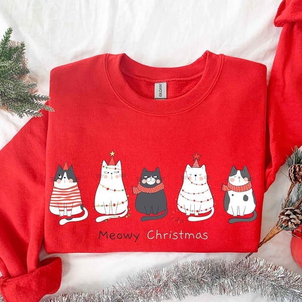 Meowy Christmas Sweatshirt,Happy Cat Year Shirt,Funny Christmas Cat Shirt,Cat Christmas Sweatshirt,Cats Sweatshirt,Cat Lover Christmas Shirt