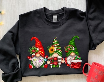 Christmas Gnomes Sweatshirt, Merry Christmas Sweatshirt, Buffalo Plaid Gnomes, Cute Gnomes Sweatshirt, Christmas Gift, Holiday Sweatshirt
