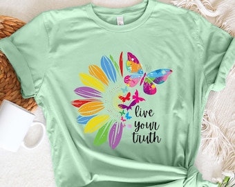 Camiseta de orgullo Live Your Truth, igualdad de derechos, camiseta de orgullo, camiseta LGBT, justicia social, derechos humanos, lucha contra el racismo, camiseta de conciencia de orgullo, camiseta de orgullo gay