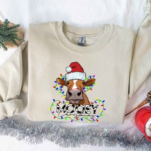 Merry Christmoos Shirt, Cute Cow Christmas Sweatshirt, Christmas Gift, Christmas Light Shirt, Gift For Christmas, Christmas Sweatshirt