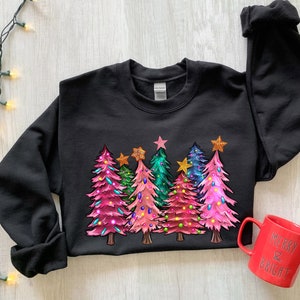 Pink Tree Christmas Sweater, Christmas Sweater, Christmas Crewneck, Christmas Tree Sweatshirt, Holiday Sweaters for Women, Winter Sweatshirt