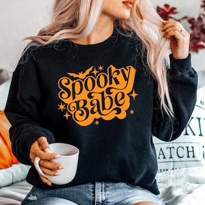 Retro Spooky Babe Sweatshirt,Halloween Sweatshirt, Girls Halloween Sweatshirts, Spooky Babe Hoodies, Halloween Gift Sweater