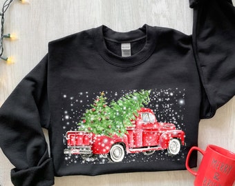 Christmas Red Truck Sweatshirt, Christmas Sweatshirt, Merry Christmas Truck Hoodie , Funny Christmas Sweat,Christmas Gift, Christmas Gift