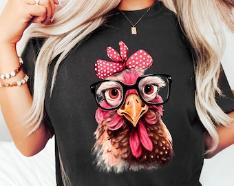 Chicken With Bandana Glasses Shirt, Girl Chicken Tshirt, Funny Chicken Tee, Chicken Lover Shirt, Country Girl Tshirt,Funny Chicken Shirt