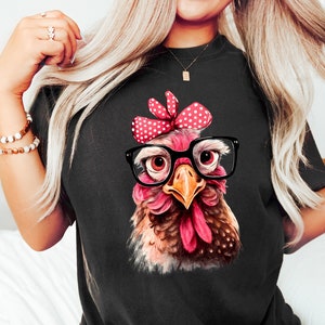 Kip met Bandana Bril Shirt, Girl Chicken Tshirt, Funny Chicken Tee, Chicken Lover Shirt, Country Girl Tshirt, Funny Chicken Shirt