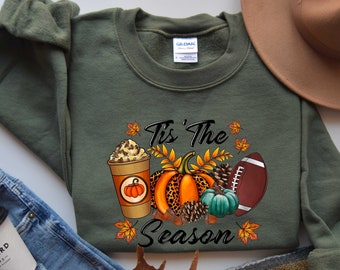 Tis The Season Sweatshirt, Fall Pumpkin Shirt, Football Shirts For Women, Women Fall Tees, Fall Season Shirts, Cute Pumpkin Shirt, Fall Tee