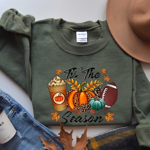 Tis The Season sudadera, camisa de calabaza de otoño, camisetas de fútbol para mujeres, camisetas de otoño de mujer, camisas de temporada de otoño, camisa de calabaza linda, camiseta de otoño