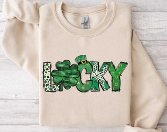 Lucky Sweatshirt, Clover Sweatshirt, St Patricks Day Sweatshirt, Saint Patrick's Pullover, Lucky Sweater, Clovers, Simple Holiday Sweater