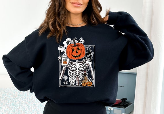 Halloween Skeleton Pumpkin Sweatshirt, Dancing Skeleton Shirt, Halloween Sweater, Pumpkin Sweatshirt, Spooky Skeleton Shirt, Fall Sweatshirt