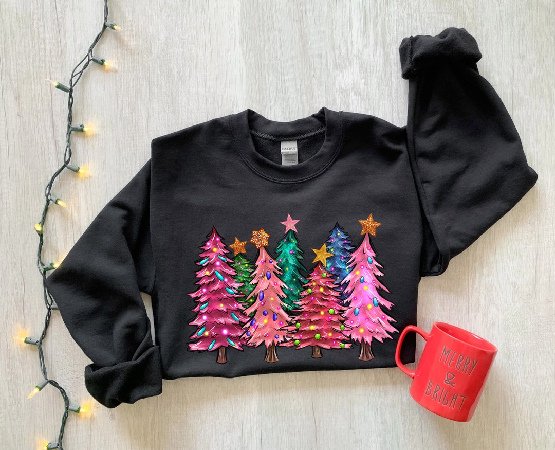 Pink Tree Christmas Sweater, Christmas Sweater, Christmas Crewneck
