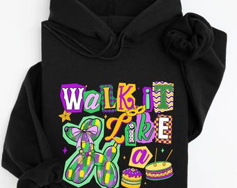 Walk it Like a Dog Mardi Gras Sweatshirt, Mardi Gras Shirt, Retro Mardi Gras Crewneck, Fleur De Lis Shirt, Louisiana Mardi Gras Hoodies