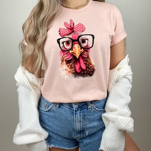 Chicken With Bandana Glasses Shirt Girl Chicken Tshirt Funny image 3