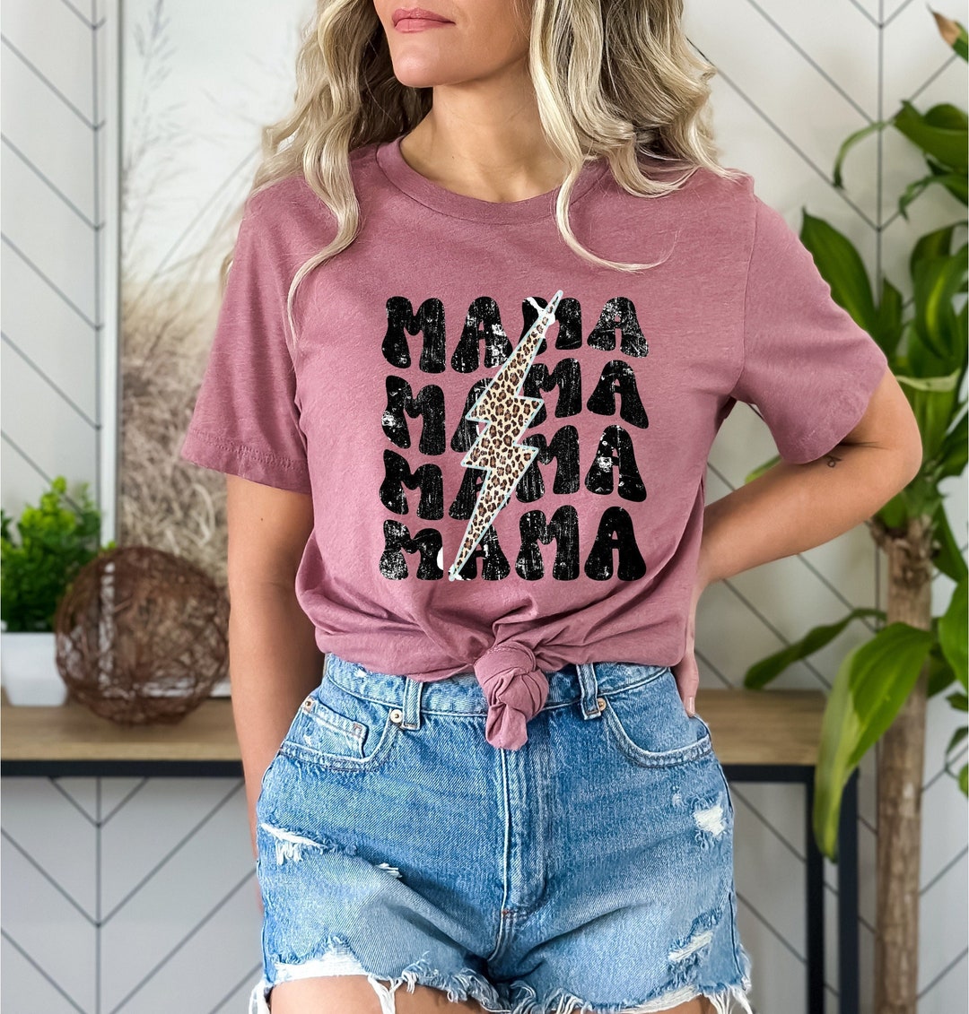 Mama Rock N'roll Lightning Bolt Shirt - Mama Leopard Print