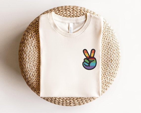 Embroidered Rainbow Peace Shirt, Embroidered LGBTQ Shirt, Embroidered Pride Shirt, Gay Shirt, Transgender Shirt, Human Rights Shirt, LGBTQ+
