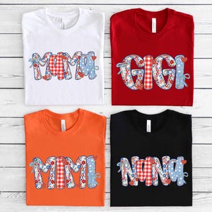 Personalized Mama Shirt, Patriotic Mama 4th Of July Mommy And Kid Name Shirt, Patriotic 4th of July Grandma T-Shirt, Fourth of July Gigi Tee