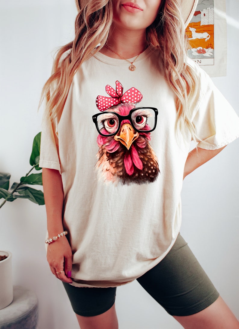 Chicken With Bandana Glasses Shirt Girl Chicken Tshirt Funny image 5