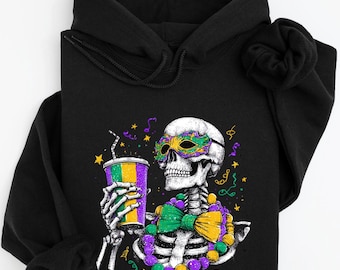Mardi Gras Skull Shirt, Carnival Skeleton Top Hat Tee, Louisiana Festival Sweatshirt, Mardi Gras Party Hoodie, Skeleton Gift