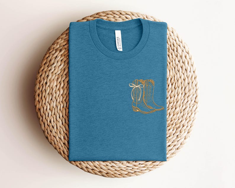 Embroidered Cowboy Boot Shirt, Country Style Shirt, Western Boot Embroidery, Cute Cowgirl Gift, Western Sweatshirt, Coquette Bow Cowboy Boot image 4