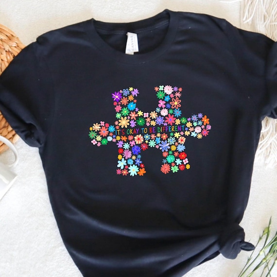 Autism Acceptance Shirt, It’s Okay To Be Different T-Shirt, Colorful Floral Puzzle Piece Tee, Neurodiversity Gift, Inclusive Graphic Shirt