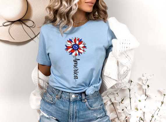 America Sunflower Shirt, USA Flag Flower T Shirt, Gift For American, 4th Of July Flag Graphic T-Shirt, Freedom TShirt, Independence Shirt