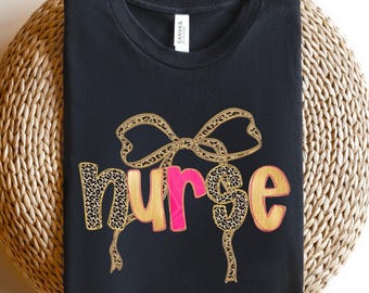 Nurse Leopard Coquette Shirt, Leopard Print Stethoscope Bow, Nurse Day Hoodie, Registered Nurse Shirt, Gift For Nurse