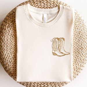 Embroidered Cowboy Boot Shirt, Country Style Shirt, Western Boot Embroidery, Cute Cowgirl Gift, Western Sweatshirt, Coquette Bow Cowboy Boot image 1