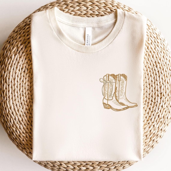 Embroidered Cowboy Boot Shirt, Country Style Shirt, Western Boot Embroidery, Cute Cowgirl Gift, Western Sweatshirt, Coquette Bow Cowboy Boot