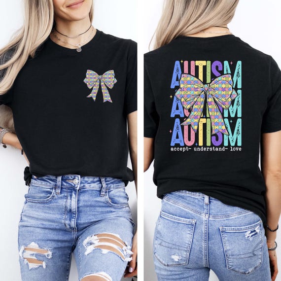 Autism Acceptance Shirt, Cute Autism Bow Shirt, Accept Understand Love Tee, Neurodiversity Awareness Gift, April Autism Month Shirt