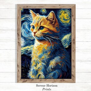 Retrato de gato inspirado en Van Gogh / Arte de pared imprimible / Arte clásico / Decoración moderna del hogar