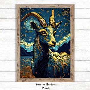 Van Gogh Inspired Ibex Portrait | Printable Wall Art | Classic Art | Modern Home Decor