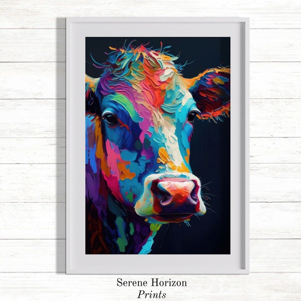 Cow Oil Painting | DIGITAL art print | PRINTABLE wall art  | Cow poster | Instant download | Colorful animal portrait