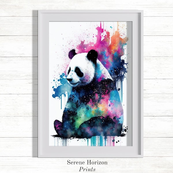 Watercolor Panda Portrait | PRINTABLE wall art | DIGITAL art print | Colorful animal painting | Instant download