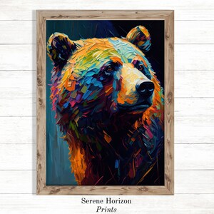 Bear Oil Painting | DIGITAL art print | PRINTABLE wall art  | Bear poster | Instant download | Colorful animal portrait